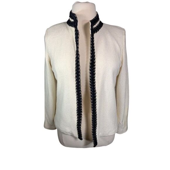 Bob Mackie Studio Ivory Cream Jacket With Black Ribbon Trim 14 Elegant Ru Paul - Picture 1 of 12